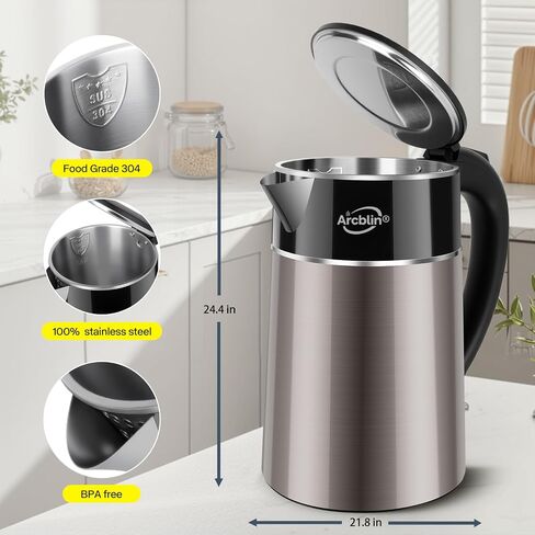 غلاية كهربائية 1.8 لتر، غلاية شاي 1350 وات وغلاية ماء ساخن، أسود وذهبي in Kuwait