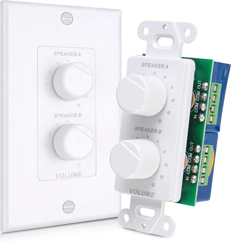 In Wall Speaker Volume Control - Home Audio Smart 2-Channel A/B Dual Channel Speakers Controller Selector Pod Box - Rotary Knob Fader Control Up to (2) Pair of Indoor or Outdoor Speakers - Pyle PVCD15 in Saudi Arabia