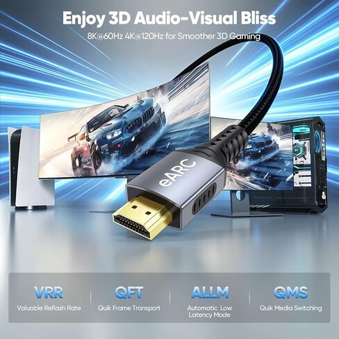 8K HDMI ARC/eARC Cable for Soundbar 6.6ft, Ultra High Speed HDMI 2.1 48Gbps in Saudi Arabia