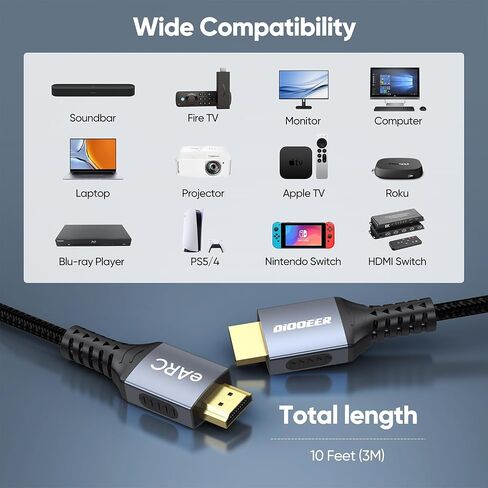 8K HDMI ARC/eARC Cable for Soundbar 6.6ft, Ultra High Speed HDMI 2.1 48Gbps in Saudi Arabia