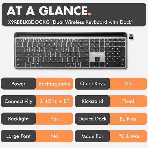 X9 Wireless Keyboard with Phone Holder - Full Size Bluetooth Keyboard with Number Pad, Backlit Wireless Keyboard, Multi-Device for iPad, Tablet, PC, Mac, iPhone, Android - Gray in Saudi Arabia