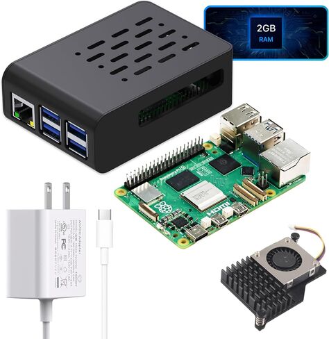 TRASKIT Basic kit for Raspberry Pi 5 2GB RAM,27W PD Power Supply,PI5 Case, Active Cooler and Pi 5 2GB Single Board Included in Saudi Arabia