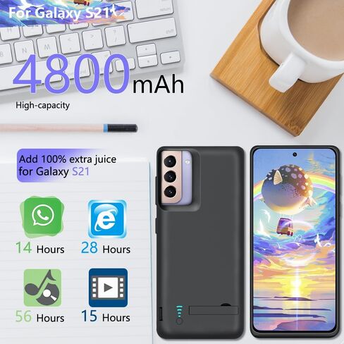 Sitong Upgraded Battery Case for Samsung Galaxy S21 5G, 4800mAh Rechargeable Extended Battery Charging Charger Case, Add 100% Extra Juice (6.2 Inches) Black in Kuwait