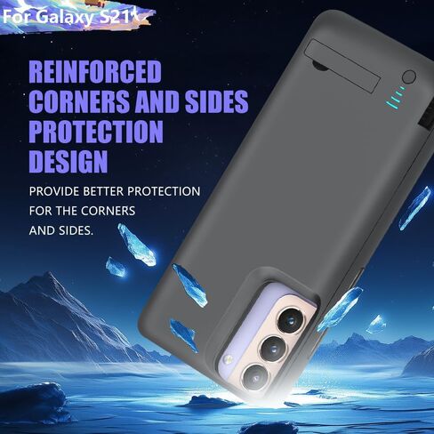 Sitong Upgraded Battery Case for Samsung Galaxy S21 5G, 4800mAh Rechargeable Extended Battery Charging Charger Case, Add 100% Extra Juice (6.2 Inches) Black in Kuwait