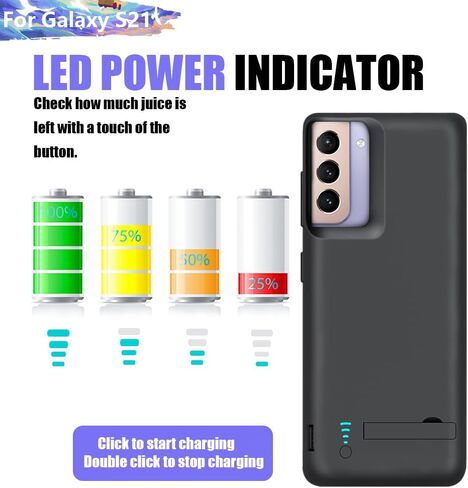 Sitong Upgraded Battery Case for Samsung Galaxy S21 5G, 4800mAh Rechargeable Extended Battery Charging Charger Case, Add 100% Extra Juice (6.2 Inches) Black in Kuwait
