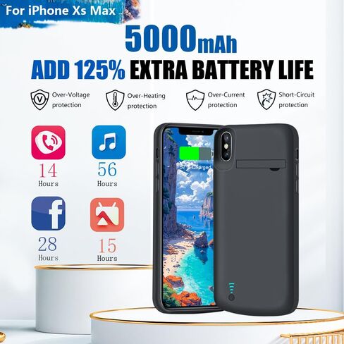 [New Battery Case for iPhone Xs Max, 5000mAh Rechargeable Extended Battery Charging Charger Case (6.5 Inches) Black in Kuwait