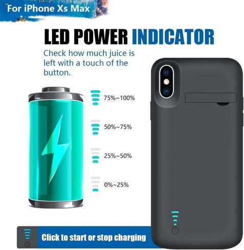 [New Battery Case for iPhone Xs Max, 5000mAh Rechargeable Extended Battery Charging Charger Case (6.5 Inches) Black in Kuwait