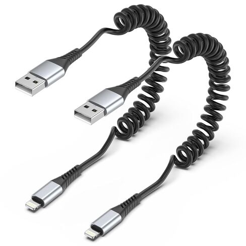 Coiled Lightning Cable for Car, 2 Pack 3FT Retractable iPhone Charger Cord in Kuwait