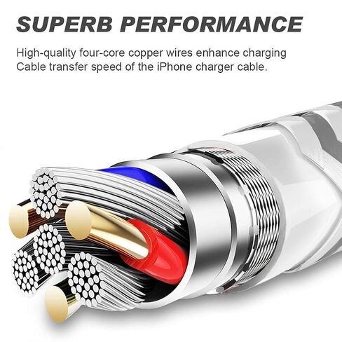 [Apple MFi Certified] 6Pack[3/3/6/6/6/10ft] iPhone Charger Lightning Cable Compatible iPhone 14ProMax/14Pro/14/14Plus/13Pro/13/12Pro/12/11 and More-Silver&White in Kuwait