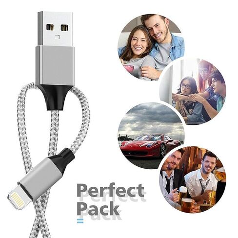 [Apple MFi Certified] 6Pack[3/3/6/6/6/10ft] iPhone Charger Lightning Cable Compatible iPhone 14ProMax/14Pro/14/14Plus/13Pro/13/12Pro/12/11 and More-Silver&White in Kuwait
