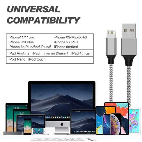 [Apple MFi Certified] 6Pack[3/3/6/6/6/10ft] iPhone Charger Lightning Cable Compatible iPhone 14ProMax/14Pro/14/14Plus/13Pro/13/12Pro/12/11 and More-Silver&White in Kuwait