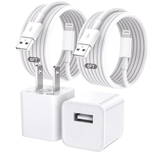 [معتمد من Apple MFi] شاحن iPhone، قطعتان من كابل Lightning سلك شحن سريع بطول 6 أقدام + كتلة شاحن حائط USB، شاحن سريع متين لهاتف iPhone 14 13 12 11 Pro Max XR XS X 8 7 SE، iPad، AirPods in Kuwait