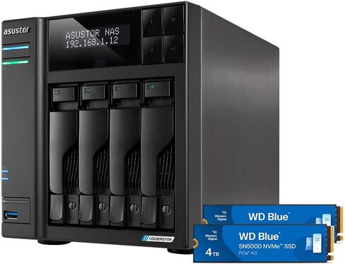 Asustor Lockerstor 4 Gen2+ AS6704T v2 with 4 x 4TB SSD (WDS400T4B0E), 4 Bay NAS Storage, Intel Quad-Core 2.0GHz CPU, Dual 5GbE Ports, 4GB RAM DDR4, 4 M.2 SSD Slots, HDMI, Network Attached Storage in Saudi Arabia