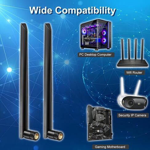 WiFi 7 WiFi 6E Antenna Tri-Band 2.4GHz 5GHz 6GHz RP-SMA Antenna for Gaming PC Desktop Computer Motherboard Card Wireless Router(Pack of 2), Slinkdsco in Saudi Arabia