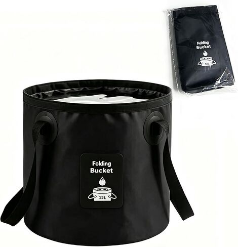 Collapsible Bucket with Handle, Lightweight Folding Water Container, Portable Collapsible Bucket for Fishing, Camping, Hiking, Backpacking, Outdoor Survival, Car Washing Black 20L in Kuwait