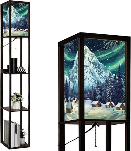 Floor Lamp with Shelves Dragon Shaped Crag Ruined Fortress Monochromatic Art Standing Tall Lamp USB Ports & Power Outlet Modern Corner Lamp Nightstand Light for Living Room Bedroom in Saudi Arabia