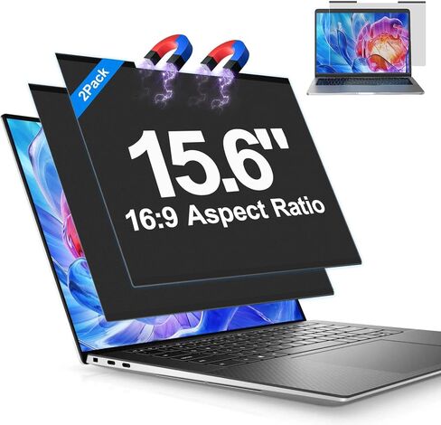 2Pack Magnetic Laptop Privacy Screen Filter 15.6 inch for 16:9 Widescreen Computer Monitor, Removable Anti Blue Light Privacy Shield, Anti-Glare Protector in Saudi Arabia