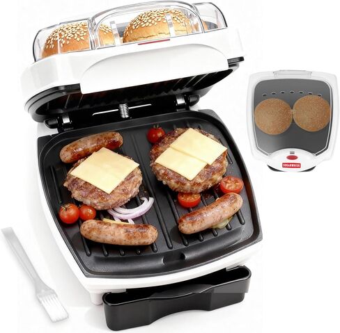 SugarWhisk 2 In 1 Hamburger Grill Maker, Electric Indoor Grill and Panini Press with Non-stick Grill Plates, 1200W, Easy to Clean and Store, White in Saudi Arabia