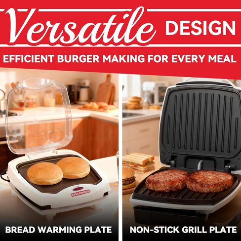 SugarWhisk 2 In 1 Hamburger Grill Maker, Electric Indoor Grill and Panini Press with Non-stick Grill Plates, 1200W, Easy to Clean and Store, White in Saudi Arabia