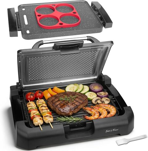 Baker’s Friend 6-in-1 Indoor Grill & Electric Griddle Combo, Panini Press Grill with Removable Plates, PFAS Free Nonstick Coating, Smart Control Panel, 4-Circle Silicone Mold Included, Stainless Steel in Saudi Arabia