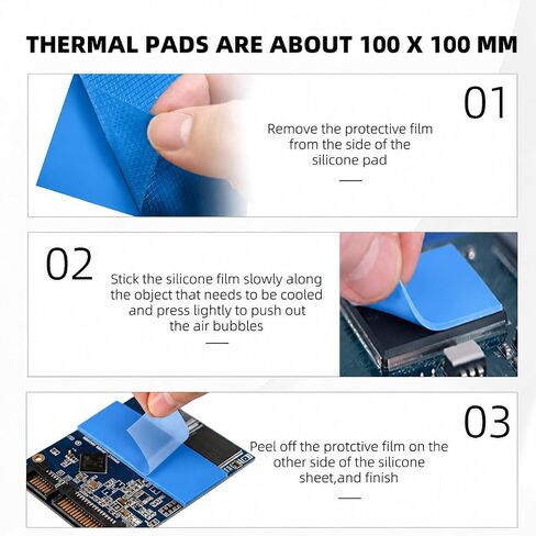 Thermal Pads 4 Pack, 6 W/m.K GPU Thermal Pads, 100 x 100 mm (0.5 mm, 1 mm, 1.5 mm, 2 mm), Non Conductive Heat Resistance Silicone Thermal Pad, for Laptop Heatsink, GPU/CPU/SSD Cooler, Blue in Saudi Arabia
