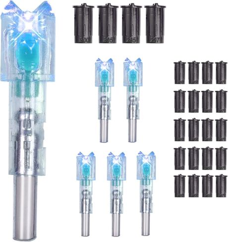 6 Pack LED Lighted Nocks for Crossbow Bolts with 24 Bushings - .285"/.297"/.300"/.305" High-Visibility Lighted Nocks with On/Off Switch, Fits Multiple Bolt Sizes for Target Shooting in Saudi Arabia