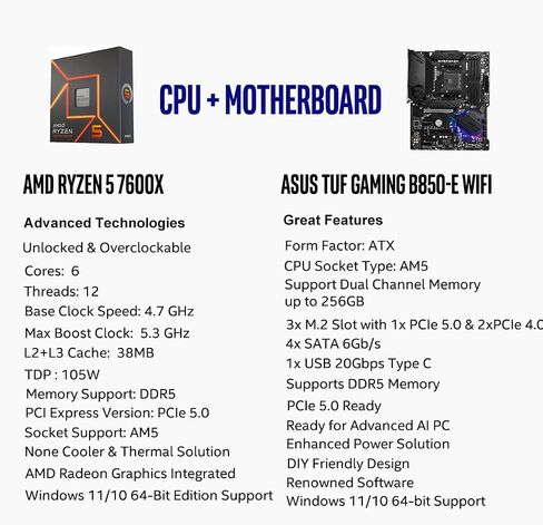 Micro Center AMD 9600X Processor with ASUS TUF GAM B850-E WiFi Motherboard in Kuwait