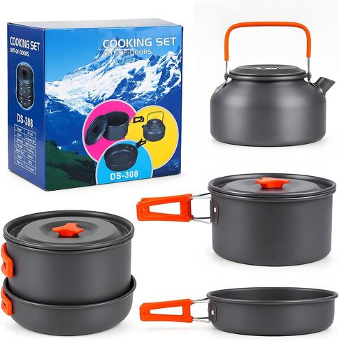 aiGear Camping Cookware with Pot Pan Kettle Cutlery Tableware 1-2 People in Saudi Arabia