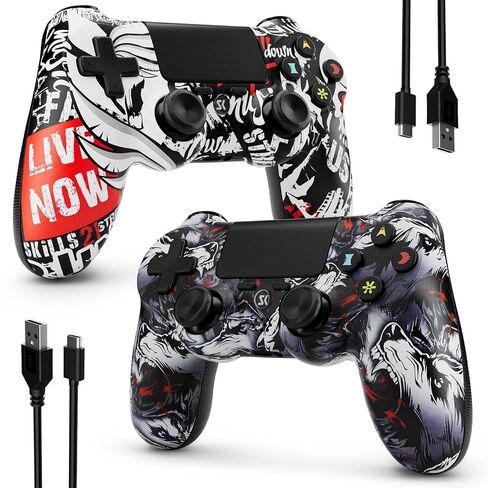 ISHAKO Controller for PS4/Pro/Slim/PC, 2 Pack(Wolf Tooth White&Skull White) in Saudi Arabia