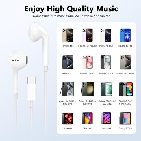 قطعتان من سماعات الأذن السلكية USB C لهاتف iPhone 17 16 Pro Max 15 في الأذن in Kuwait