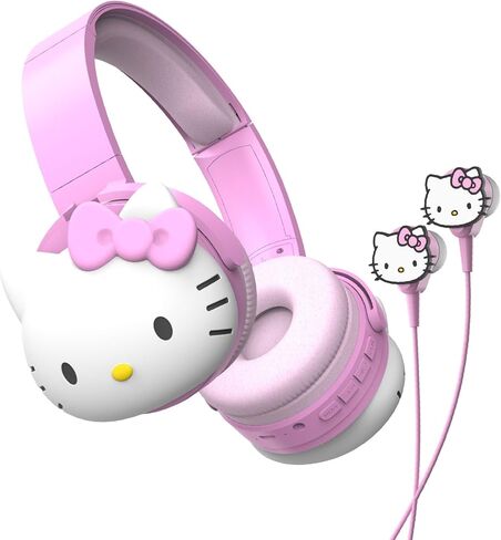 Hello Kitty 2-in-1 Wireless Bluetooth Headphones with Wired Earbuds – Foldable Over-Ear Headset with Built-in Mic, AUX Cable, Adjustable Headband, and Onboard Controls – Kuromi in Kuwait