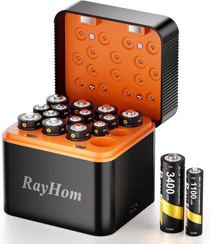 Rechargeable 8 AA and 8 AAA Lithium Batteries with Charger, 1.5 V Double A Triple A High-Capacity Rechargeable Batteries, 16 Slot Li-ion Battery Charger in Saudi Arabia
