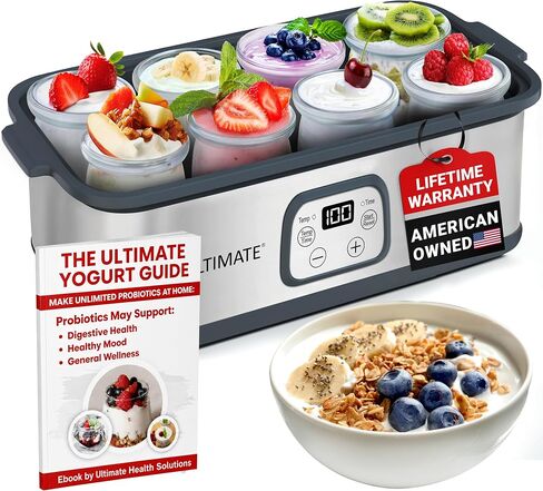 Ultimate Probiotic Yogurt Maker with Adjustable Temperature & Time Control - Make Trillions of Live Probiotics & Get Better Gut Health - ULTIMATE LIFETIME WARRANTY - Wellness Gifts for Men & Women in Kuwait
