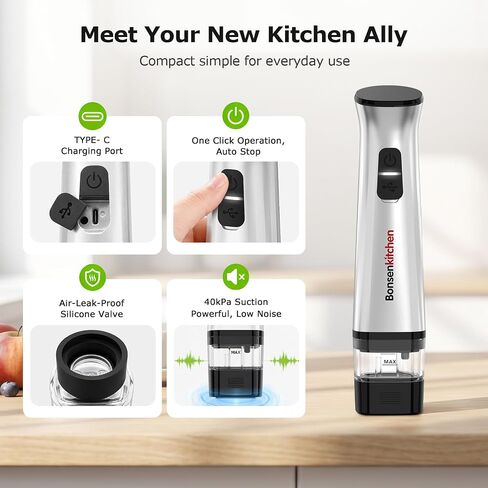Bonsenkitchen Handheld Vacuum Sealer for Travel, 30 Reusable Bags in Saudi Arabia