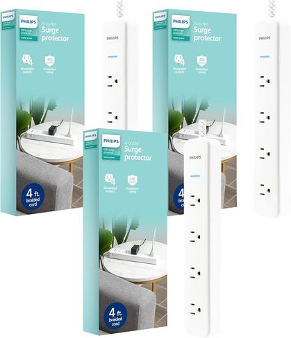 Philips Surge Protector Power Strip, 4 Ft Braided Extension Cord in Saudi Arabia