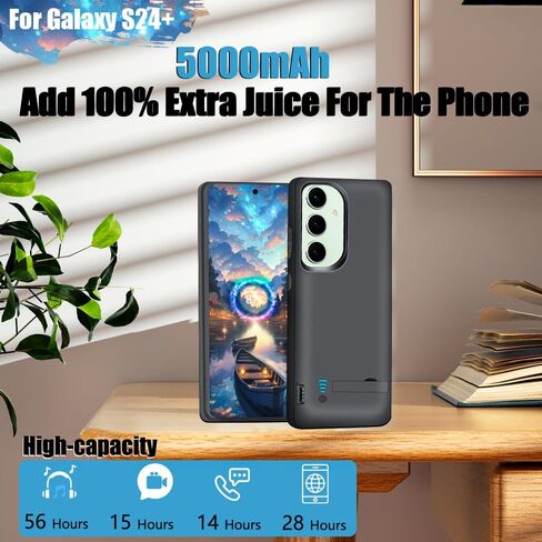 Sitong Battery Case for Samsung Galaxy S24+, 5000mAh Rechargeable Extended Battery Charging Charger Case, Add 100% Extra Juice, Not Compatible with S24 or S24 Ultra (6.7 inch) Black in Kuwait