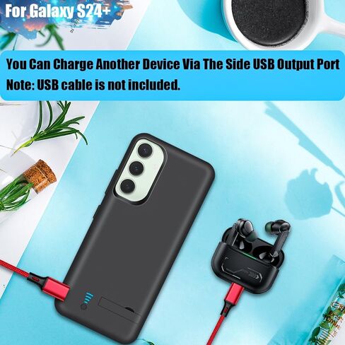 Sitong Battery Case for Samsung Galaxy S24+, 5000mAh Rechargeable Extended Battery Charging Charger Case, Add 100% Extra Juice, Not Compatible with S24 or S24 Ultra (6.7 inch) Black in Kuwait