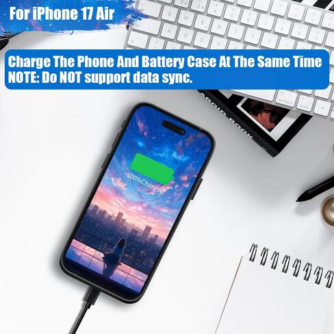 Battery Case for iPhone 17 Air, 6000mAh Rechargeable Extended Battery Charging/Charger Case, Add 100% Extra Juice (6.5 Inches) Black in Kuwait