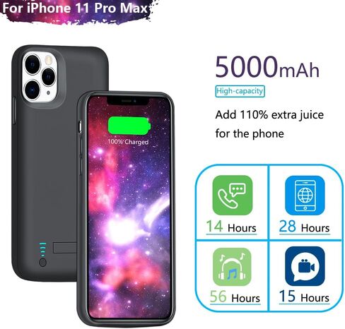 Sitong Battery Case for iPhone 11 Pro Max, 6000mAh Rechargeable Extended Battery Charging Charger Case, Add 110% Extra Juice, Support Wired Headphones Black in Kuwait