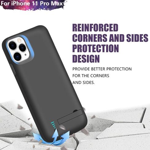 Sitong Battery Case for iPhone 11 Pro Max, 6000mAh Rechargeable Extended Battery Charging Charger Case, Add 110% Extra Juice, Support Wired Headphones Black in Kuwait