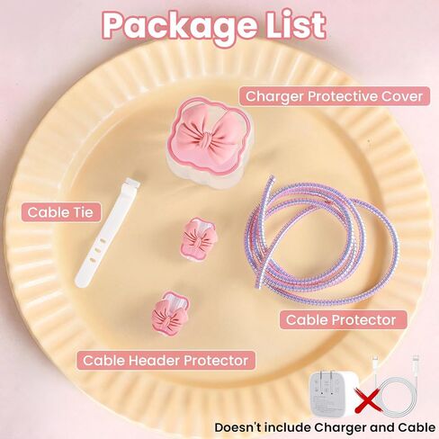 LONGFITE Charger Case Cover Compatible with iPhone 40W USB-C Adapter, Cute Pink Bowknot Charger Cable Protector Accessories Set for iPhone 17/16/15 Pro/Max,MacBook Air 13/13.6/15 in Saudi Arabia