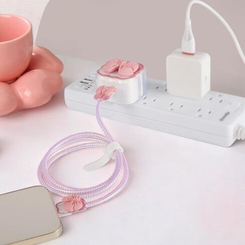 LONGFITE Charger Case Cover Compatible with iPhone 40W USB-C Adapter, Cute Pink Bowknot Charger Cable Protector Accessories Set for iPhone 17/16/15 Pro/Max,MacBook Air 13/13.6/15 in Saudi Arabia