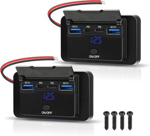 2 Pack 78W 12V USB Outlet Panel Wall Mount with Blue Voltmeter Dual 36W PD & Dual 18W QC3.0 Car USB Port Lightweight 12V USB Charger with ON/Off Switch in Saudi Arabia