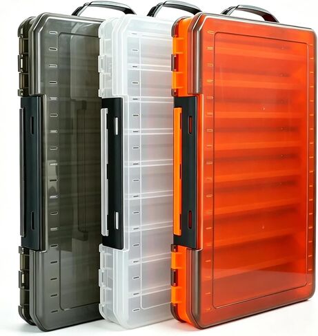 Fishing Lure Box Double-Sided: 3 Packs Large Saltwater Lure Storage Tackle Box for Crankbait Jerkbait Squid Jig Case Organizer - 18 Grids (Orange) in Saudi Arabia