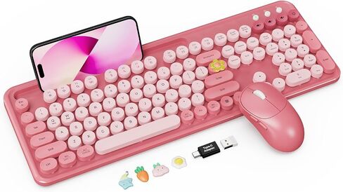 Wireless Keyboard and Mouse Combo, Rose, Round Keycaps, Phone/Tablet Holder in Saudi Arabia