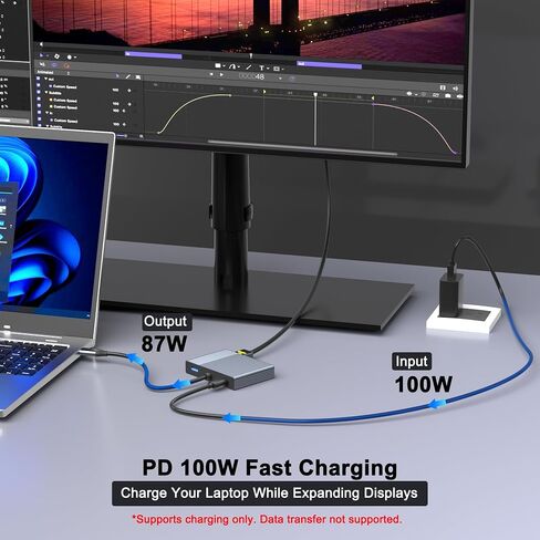 USB C to Dual HDMI and DisplayPort Adapter with PD 100W/USB3.0, 5 IN 1 USB C Docking Station 3 Monitors, 4K@60Hz HDMI Splitter Extended Display for Dell/HP Laptop, DP MST/SST Hub for Multiple Monitors in Saudi Arabia