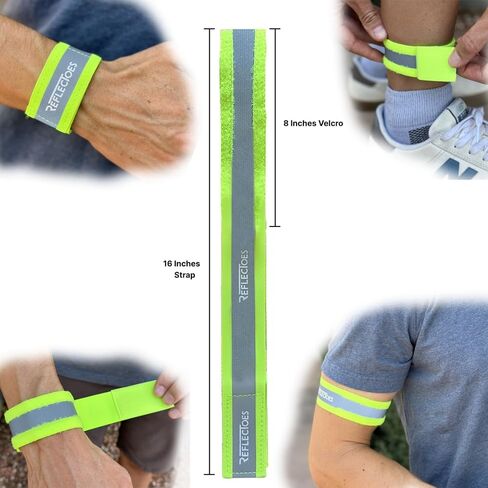 ReflecToes Reflective Bands High Visibility Hi-Vis Straps for Running, Cycling & Walking, Adjustable 5-16" Reflective Gear for Arm, Ankle, Wrist or Leg - 360° Night Safety Reflector in Saudi Arabia