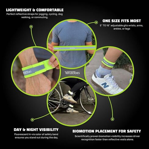 ReflecToes Reflective Bands High Visibility Hi-Vis Straps for Running, Cycling & Walking, Adjustable 5-16" Reflective Gear for Arm, Ankle, Wrist or Leg - 360° Night Safety Reflector in Saudi Arabia