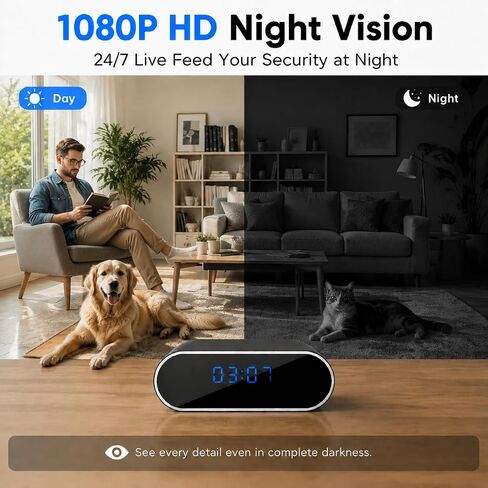 1080P HD WiFi Clock Hidden Camera, Wireless Indoor Security Spy Camera for Home Office,Surveillance Camera with Motion Detection & Night Vision, Remote Monitoring Nanny Cam for Baby Pet in Kuwait