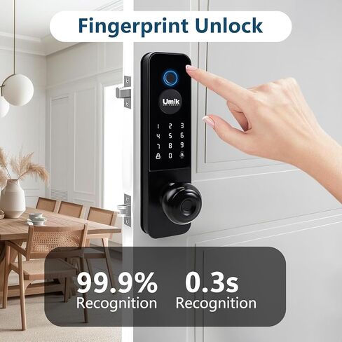 UMIKSMART Smart Door Lock, Fingerprint Keypad Lock, WiFi App, Matte Black in Saudi Arabia